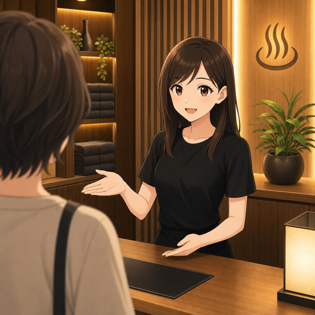 常連と笑顔で会話するスタッフ