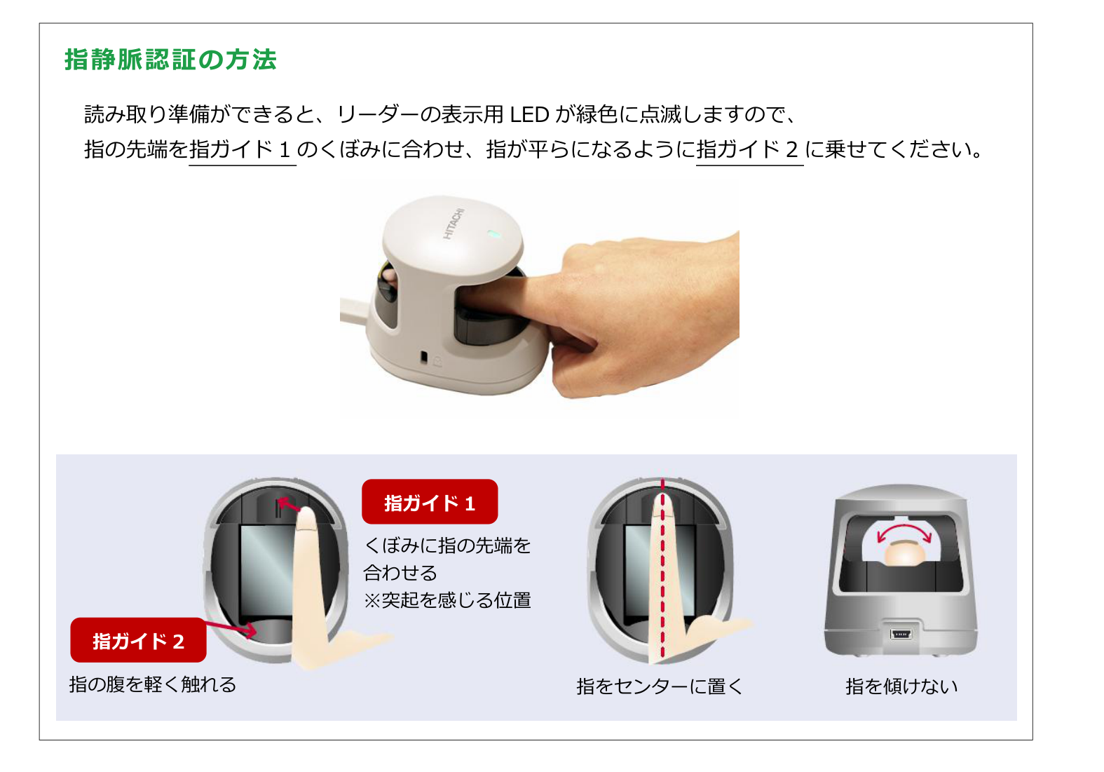 指静脈認証の指の置き方
